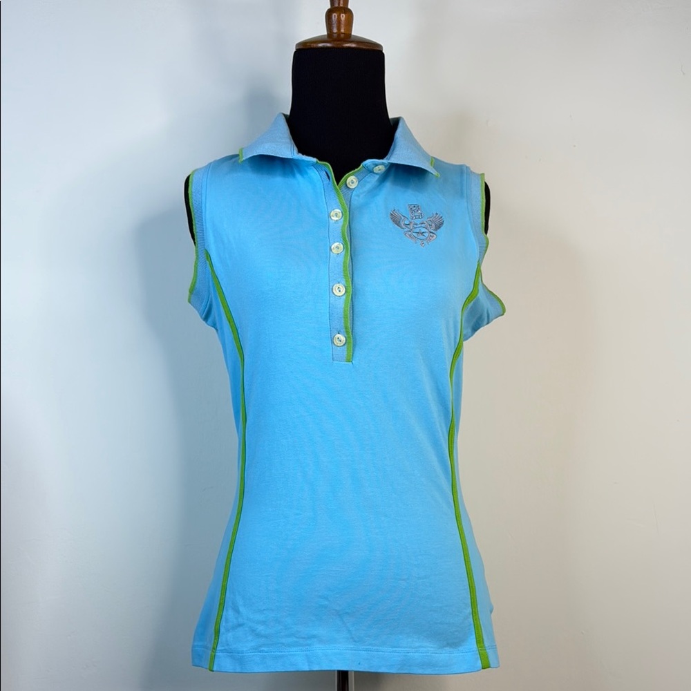 BOGNER Turkoise/ Green Sleeveless Polo Top S
